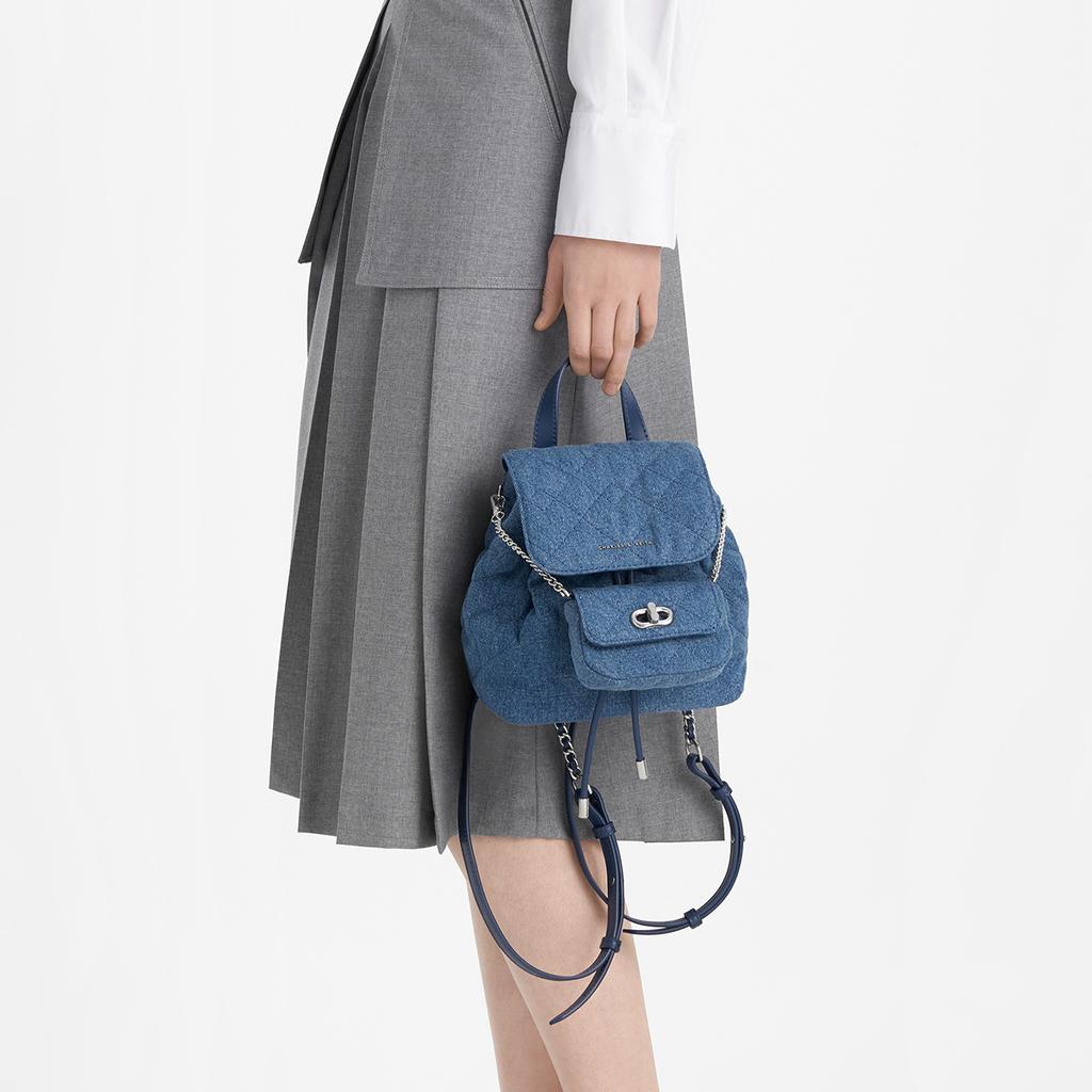 New CHARLES&KEITH Fabric Backpack Combo Bag Trumpets Women's Dark Denim Blue CK2-60151400-1