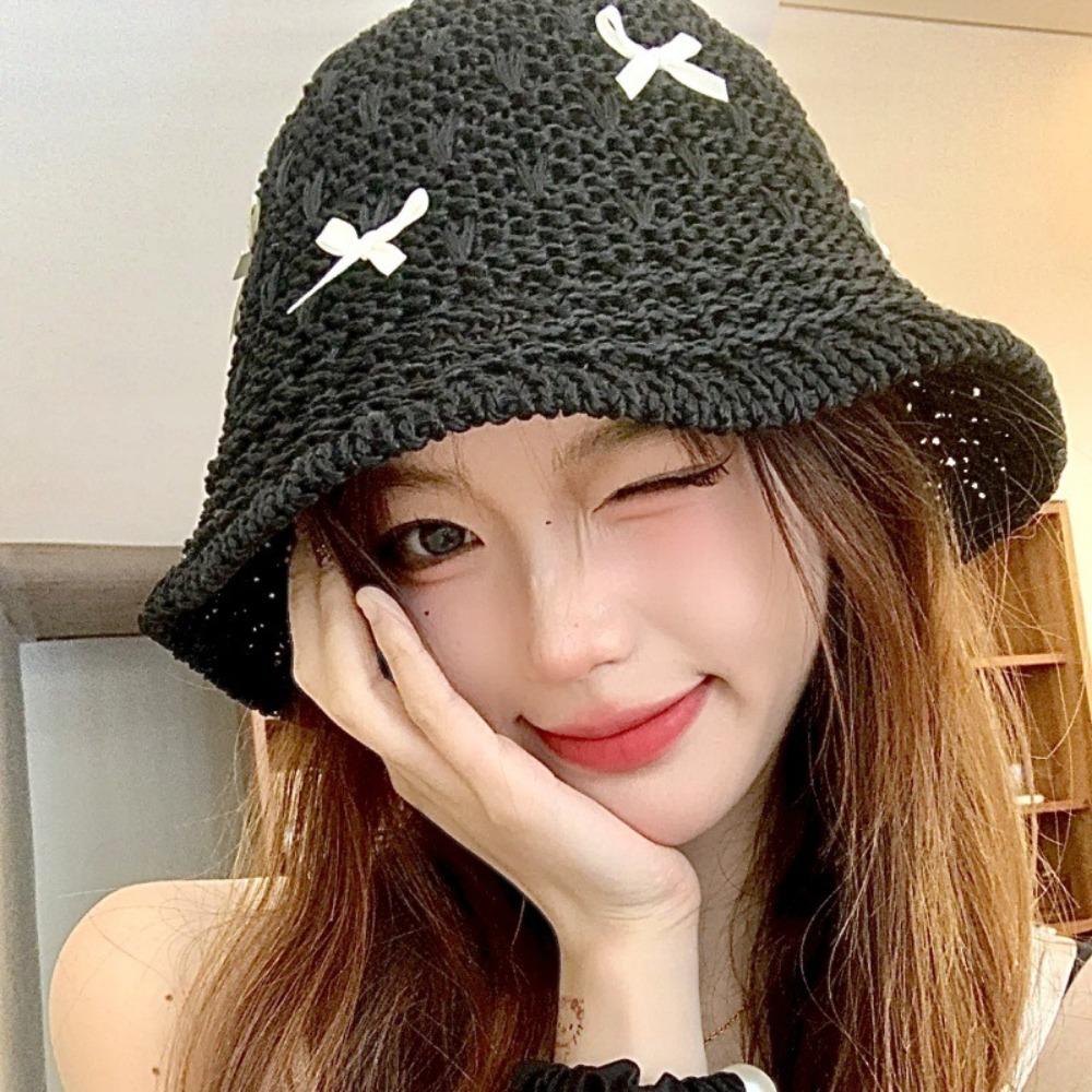 Mini Bow Beach Straw Hat Breathable Women Suncreen Hat Fashion Korean Bucket Hat  Sun Protection