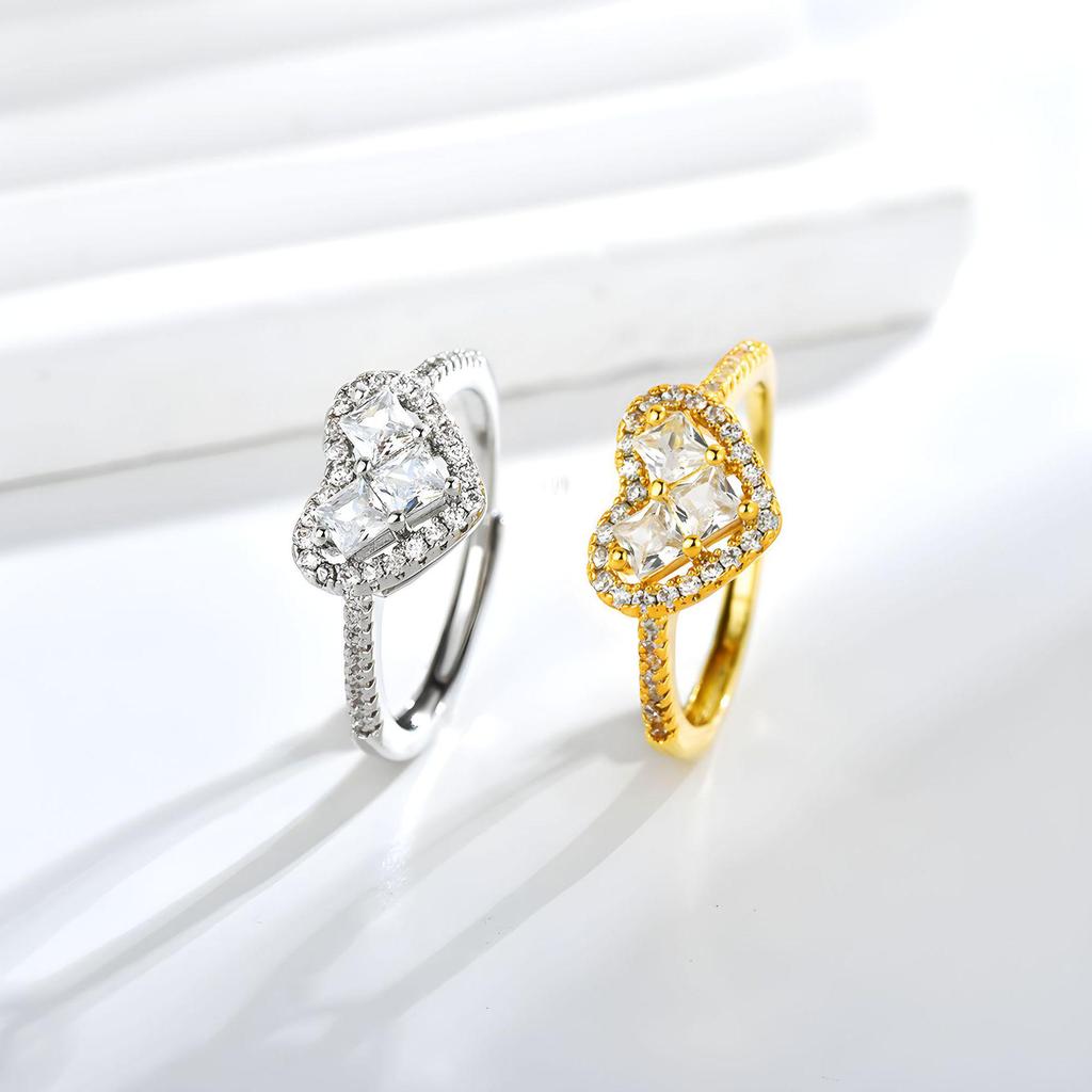 Elegant Heart-Shaped Zircon Ring | Adjustable Crystal Jewelry Gift for Women