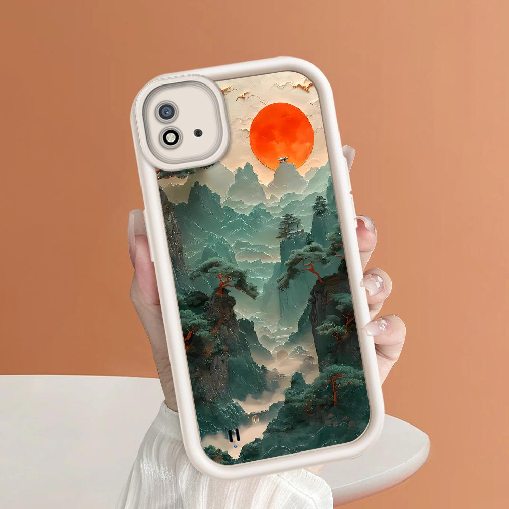 Soft Silicone Square Ladder Printing Pattern Phone Casing Full Cover Camera Shockproof Protection Rubber Case for OPPO Realme