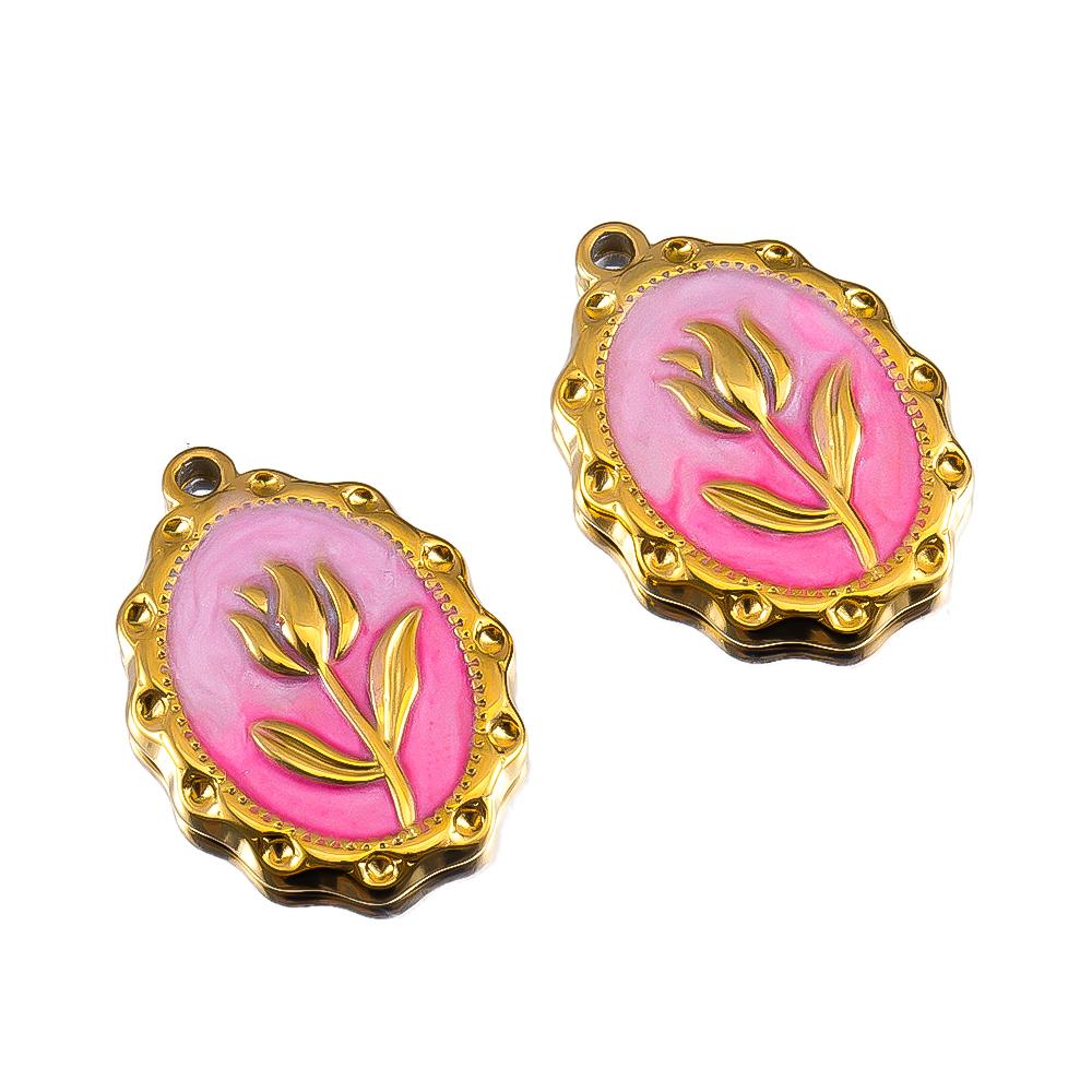 2pcs Gentle Pink Enamel Stainless Steel Charms Rose Flower Starfish Butterfly Necklace Pendant Women DIY Earring Jewelry Making
