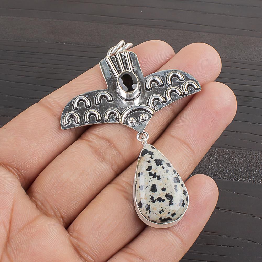 Natural Dalmatian Jasper Gemstone 925 Sterling Silver Jewelry  Pendant 2.54  AJP-2348