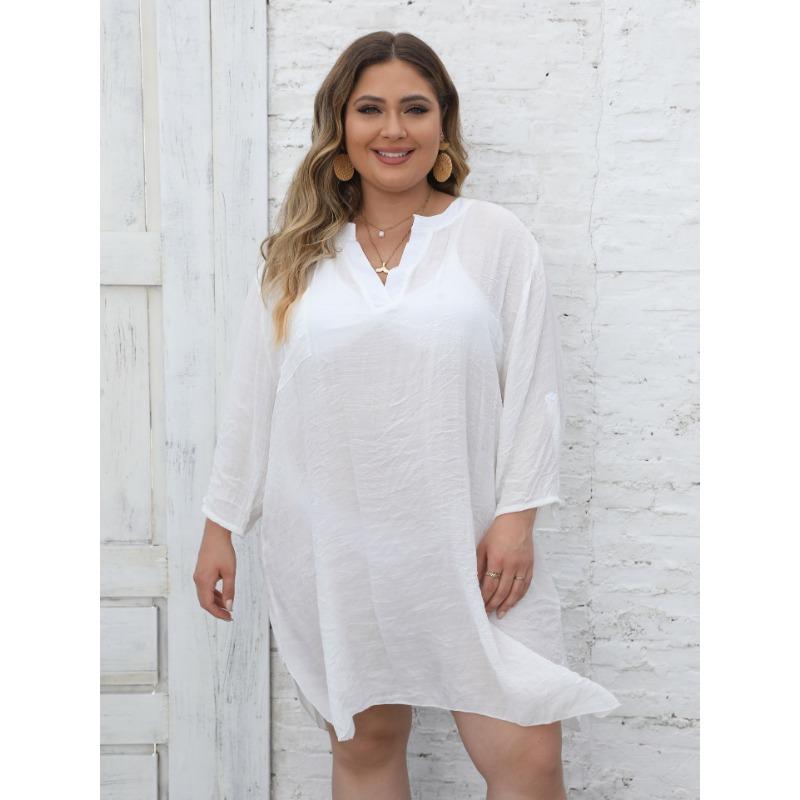 Dámské košilové halenky nadměrných velikostí plážové bikiny přikrývky Přímořská dovolená Deep V sexy šaty