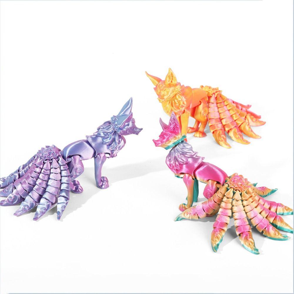 Multicolor Fox Action Figure Multi-jointed Fine-tailed Fox Doll Desktop Decoration