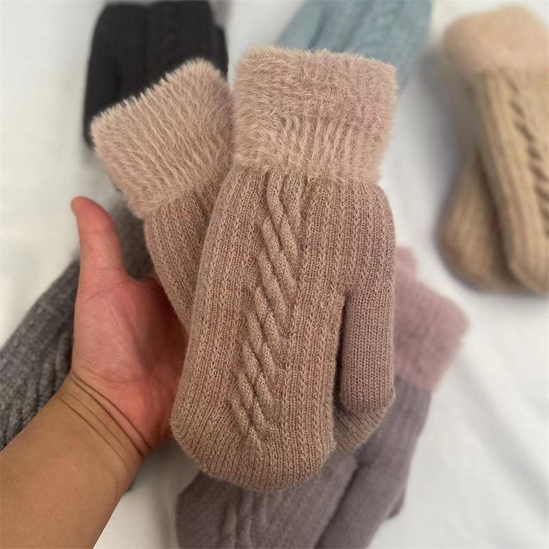 Vinter Kvinner Holder Varmen Pluss Fløyel Innvendig Håndledd Tykk Twist Strikk votter Helfinger Sykling Ullhansker Myk Søt Herlig