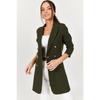 Women's Professional Blazer Coat Solid Color Casual Double Breasted Mid Length Blazers Suit Jacket