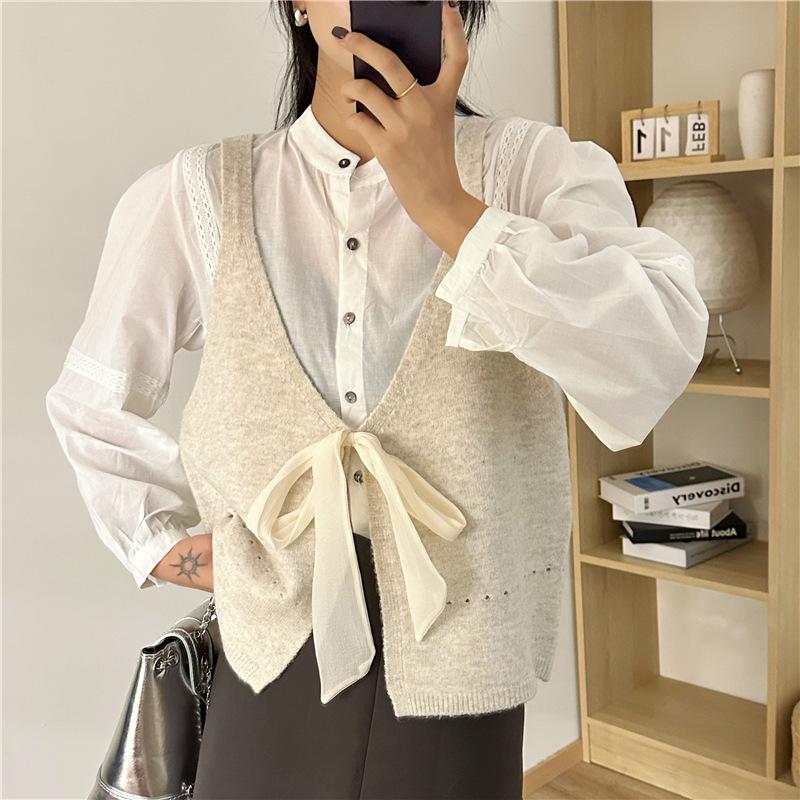 Reversible Bow Tie Sleeveless Knit Vest - Trendy Autumn Layered Look for Women