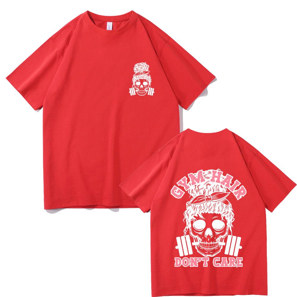 Gym Hair Dont Care Double Sided Graphic T Shirts Men Women Funny Skeleton Print Tshirt Men Women Fashion Oversized Streetwear S