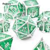 7 Pcs Green White Skull Metal Dice Solid Metal Polyhedral Dice Set Suitable for Role-Playing RPG Board Game Card Game