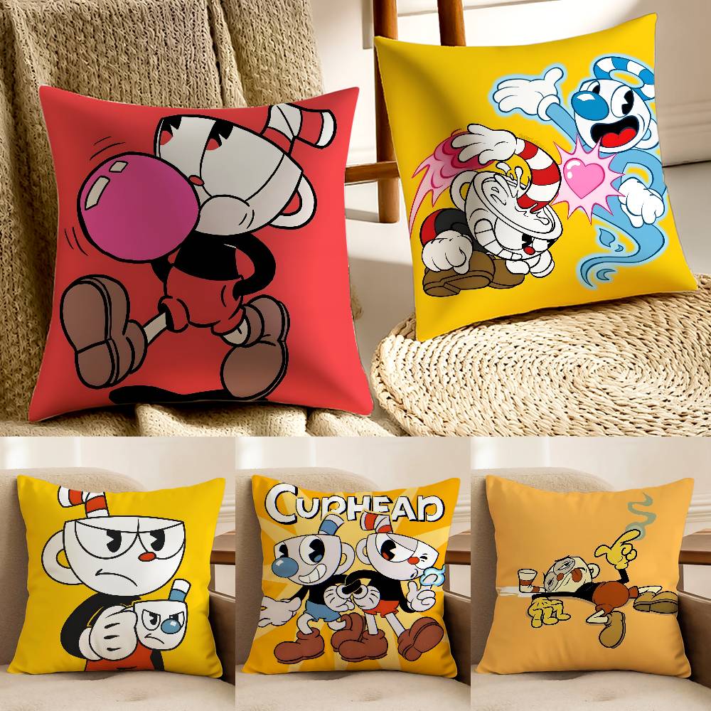 Cute CupHead And MugMan Square Pillow Cover, Sofa and Chair Cushion Cover, Room Home Decoration