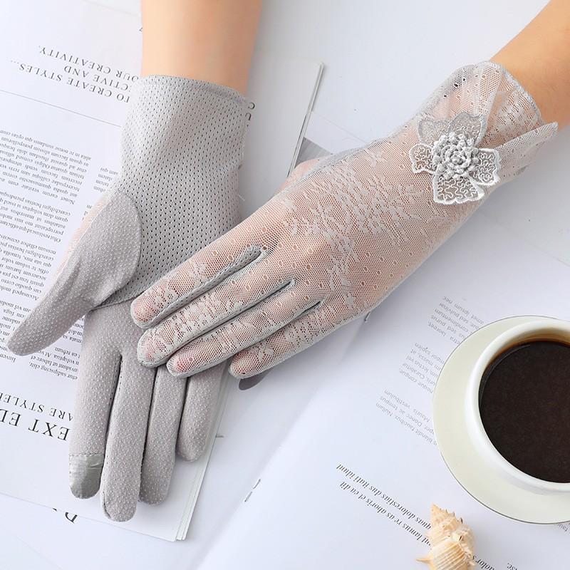 Women's Sunscreen Gloves Spring and Summer Thin Lace Touch Screen Gloves Driving Breathable Outdoor Shade Cycling Gloves