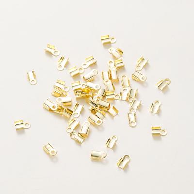 50pcs/lot 14K 18K Real Gold Leather Cord Crimping End Cap Clips Bracelet Fold Crimping Clasp Beads For Jewelry Handmade Findings