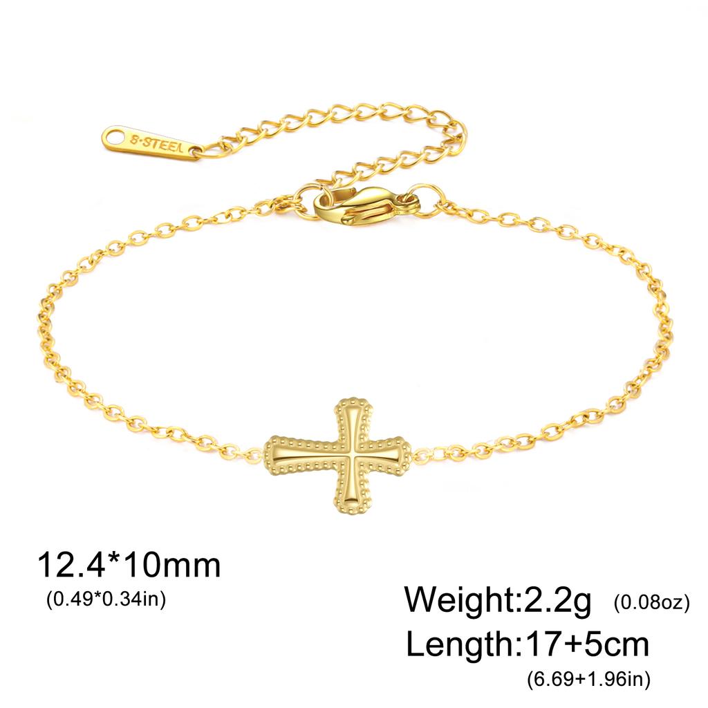 Teamer Embossed Cross Pendant Bracelet Stainless Steel Gold Color For Women Girls Fashion Romantic Vintage Jewelry Gift