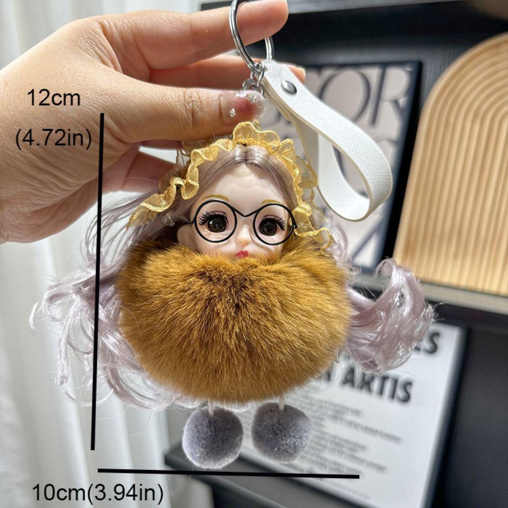 Hairball Pompom Sleeping Baby Keychain Kawaii Fluffy Toys INS Plush Dolls Pendant Children