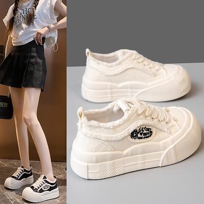 Fashion 2024 New Design Women's Vulcanized Shoes Lace Up Thick Sole Sports Outdoor Comfortable Leisure Versatile