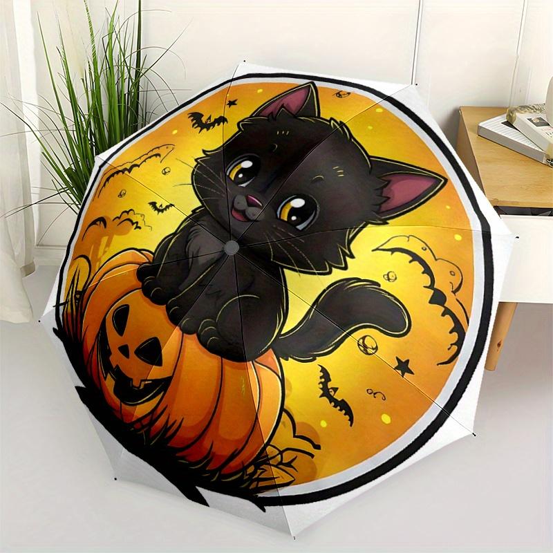 1pc Happy Cat & Pumpkin Halloween Automatic Opening and Closing Folding - A Good Choice for Gifts, Fashionable and Convenient Umbrella With