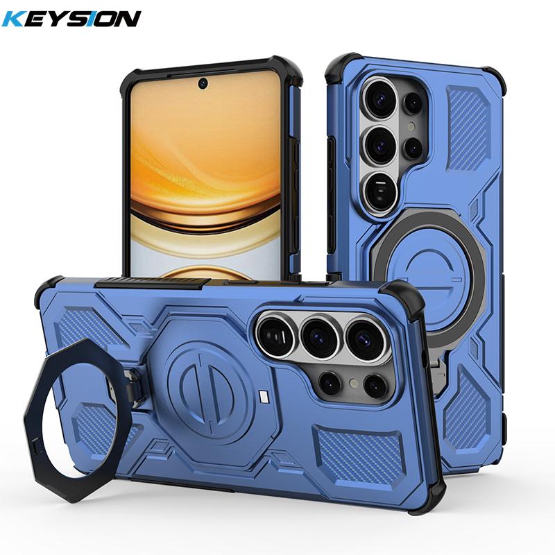 KEYSION Shockproof Magnetic Case for Samsung S26 Ultra 5G Upright Live Metal Ring Stand Phone Back Cover for Galaxy S26 S26+Plus