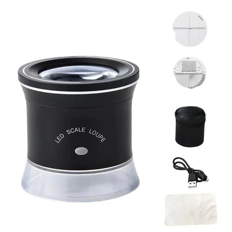 30X Portable Cylinder Rechargeable Magnifier LED UV Light with Angle Scoring Plate Cross Scoring Plate for Jewelry Appreciation