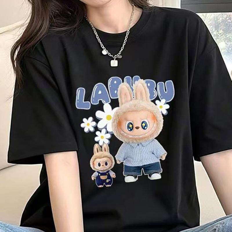 

Женская футболка с коротким рукавом, футболка с принтом Лабубу, летняя повседневная модная одежда, мультяшная милая аниме-топ для девочки 4XL