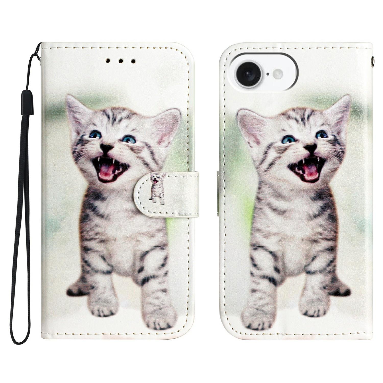 

For iPhone 16e Wallet Case Printed Pattern Design Leather Phone Cover Cat