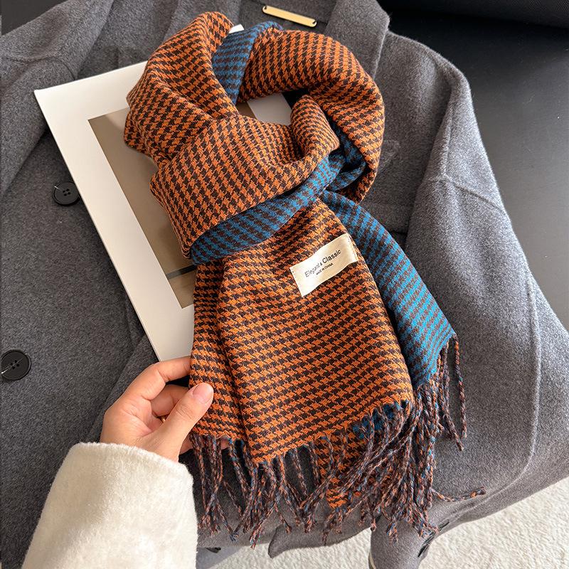 "New Autumn/Winter Nordic Houndstooth Scarf - British Versatile Double-Sided Tassel Plaid Shawl"