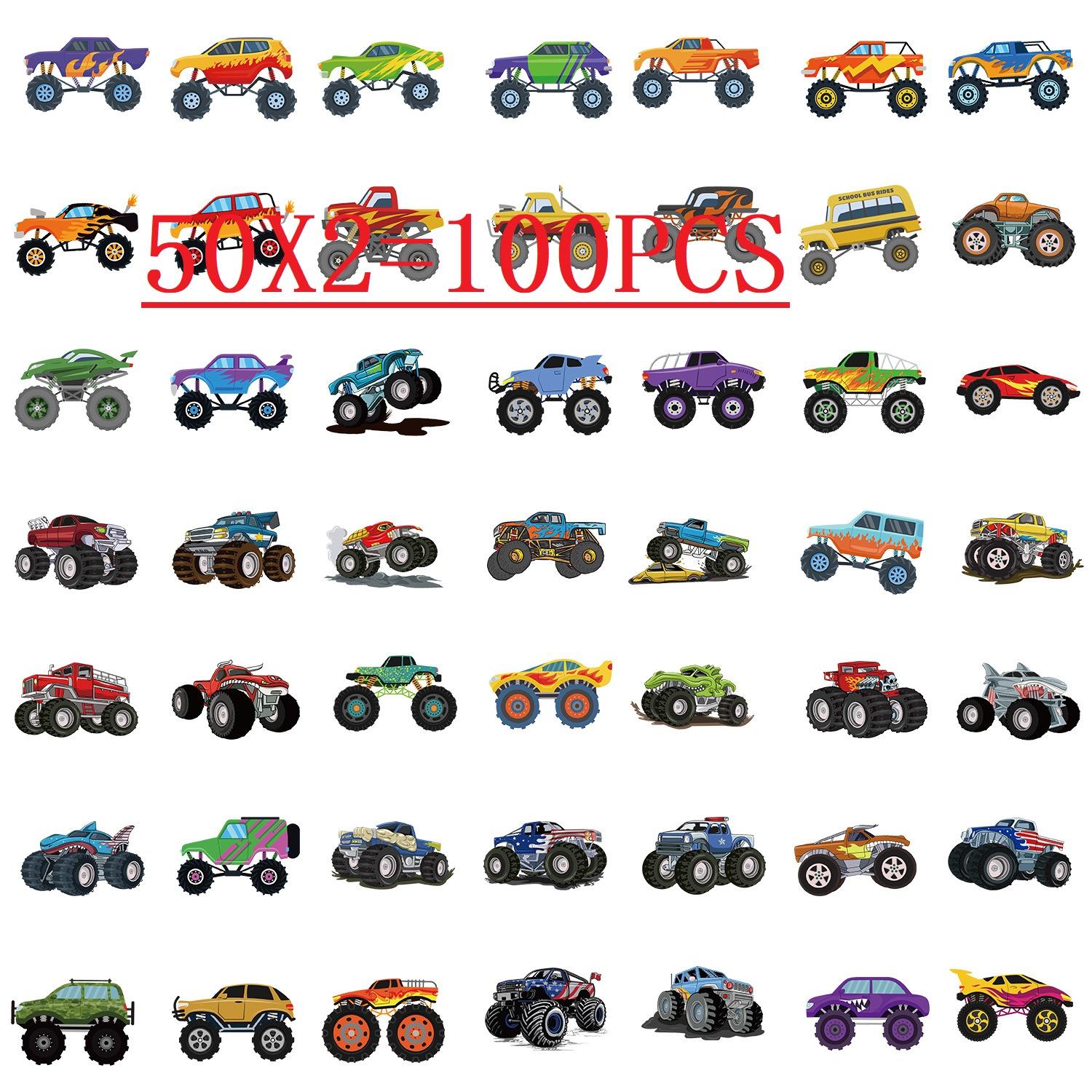 

100PCS Monster Truck Graffiti Stickers Waterproof Decorative Stickers for Laptop Phone Kids Stationery