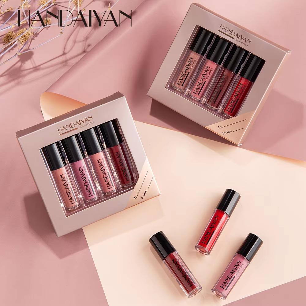 HANDAIYAN 4-Piece NonStick Cup Lip Gloss Set Lip Tint Matte Finish Velvet Liquid Lipstick