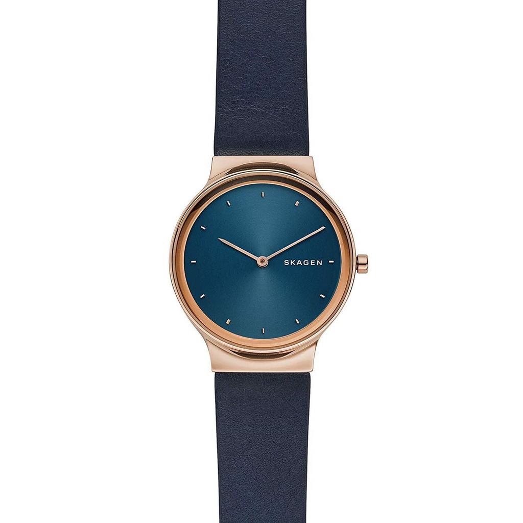 Skagen Women Freja Blue Leather Watch Women's Quartz Watch Stainless Steel Mineral 30m Buckle bitLoginSectionRoot SKW2706