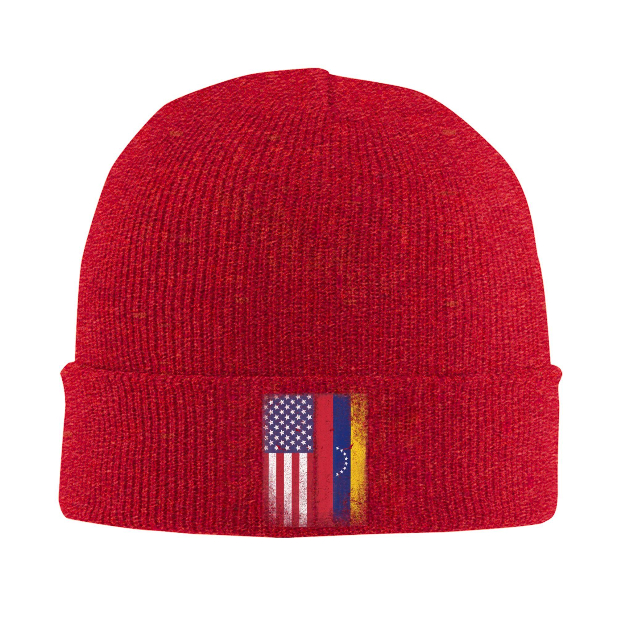 Adult Venezuelan Roots American Grown Venezuela Usa Flag America Beanie Hats Knitted Hat Spring Outdoor Caps Warm Bonnet Hats One Size