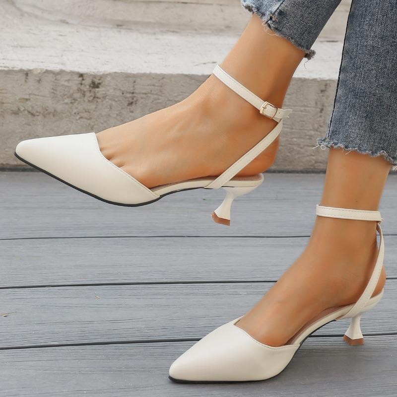 

Women s Sandals Summer Shoes Elegant Medium Heels Close Toe Ankle Strap Elegant Green Black White Party Wedding Dance Shoes Lady 35 бежевий