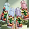 1PC Minecraft Creeper Fire Explosion Print 750ml Color Plastic Sports Water Bottle Leakproof Flip Straw Lid Suitable for Sports Office Home Use
