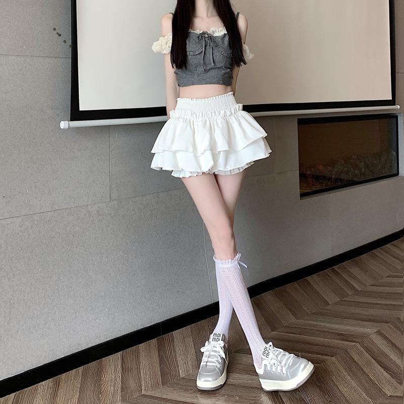 Ladies Summer Ballet Style Ruffled Tiered Cake Skort, High Waist Frilly Bubble Skirt, Cute Hot Girl Flowy Short Skirt for Daily Street Fashion Wear
