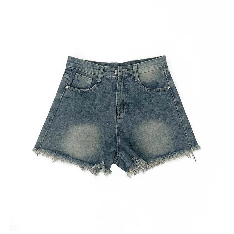 Women's Denim Shorts with Retro Tassel Design High Waist Straight Leg Wide Leg A-line Shorts