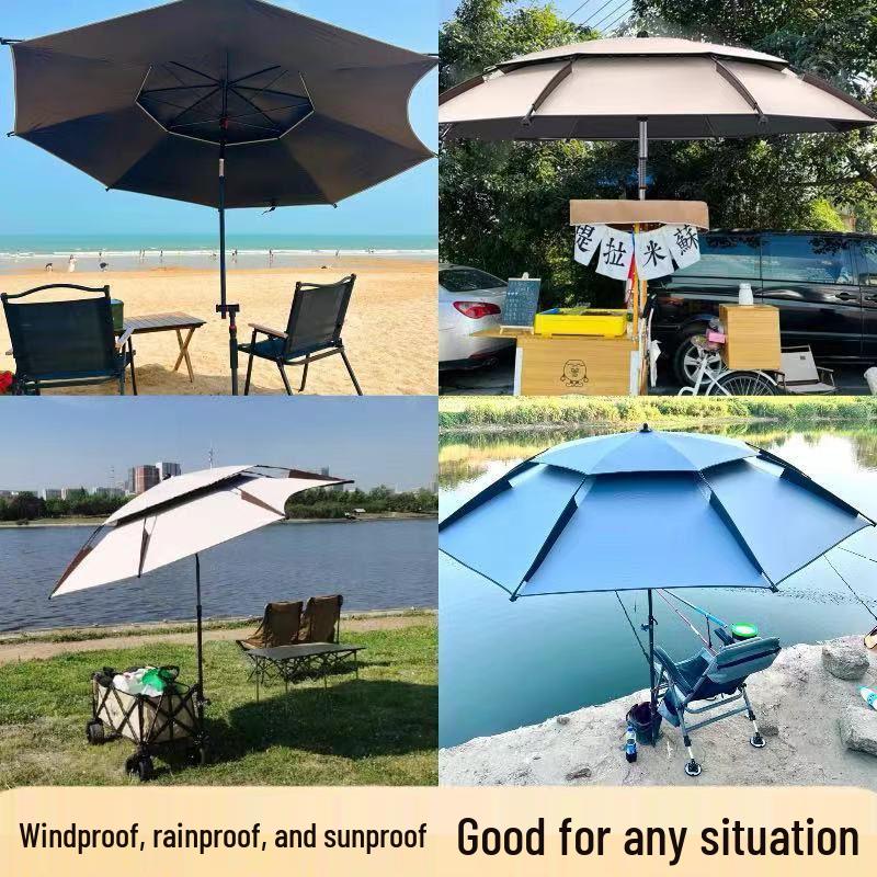 2025 Stainless Steel Large Fishing Umbrella: Thickened Double Layer Sun Protection