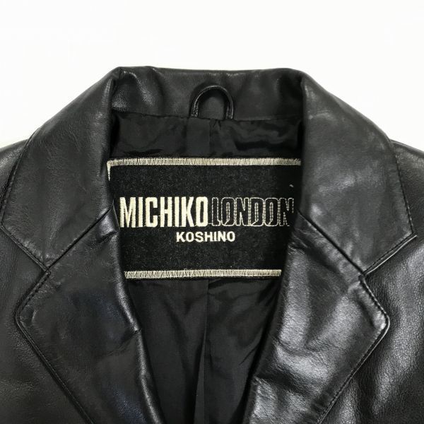 Michiko London Leather Jacket Coat Outer 7AR S Black 3 Button Flap Pockets No Vent(USED)