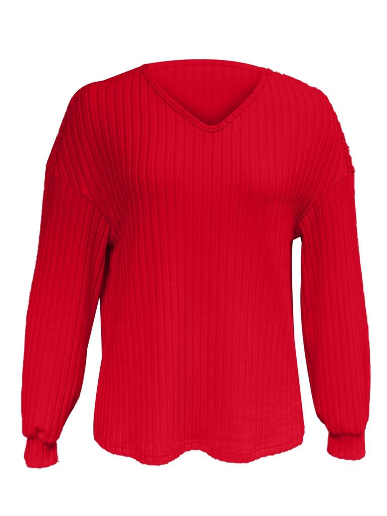 Women's 2024 Autumn/Winter V-Neck Drop-Shoulder Lantern Sleeve Sweater