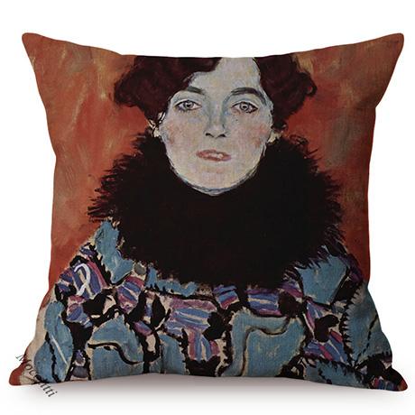 Gustav Klimt Elegant Woman Portrait Oil Painting Art Home Decoration Sofa Throw Pillow Case Sexy Lady Luxury Linen Cushion Cover