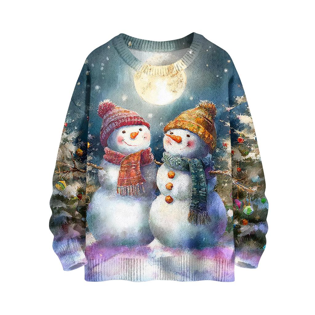 Women's Fashion Casual Long Sleeve Christmas Printed Round Neck Knitted Top