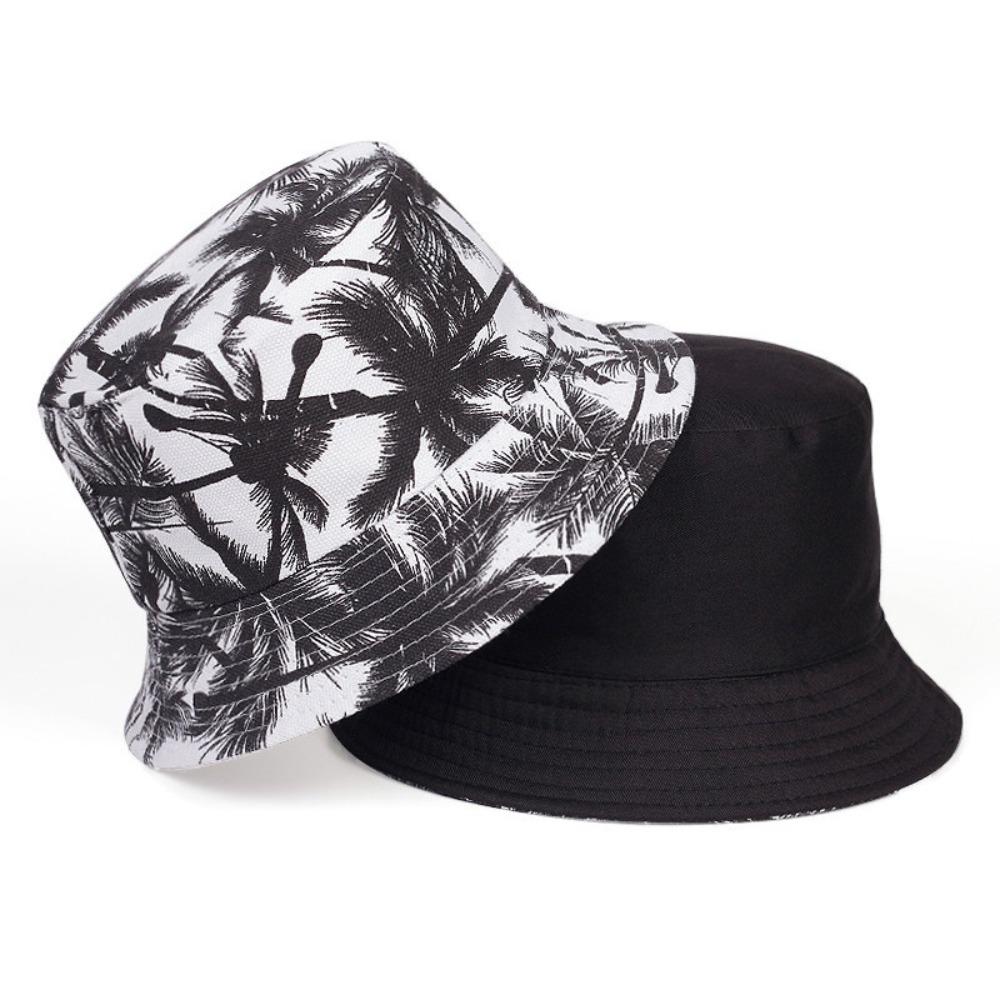 Black White Coconut Tree Printed Hat UV Protection Panama Sun Hat Summer Outdoor Travel