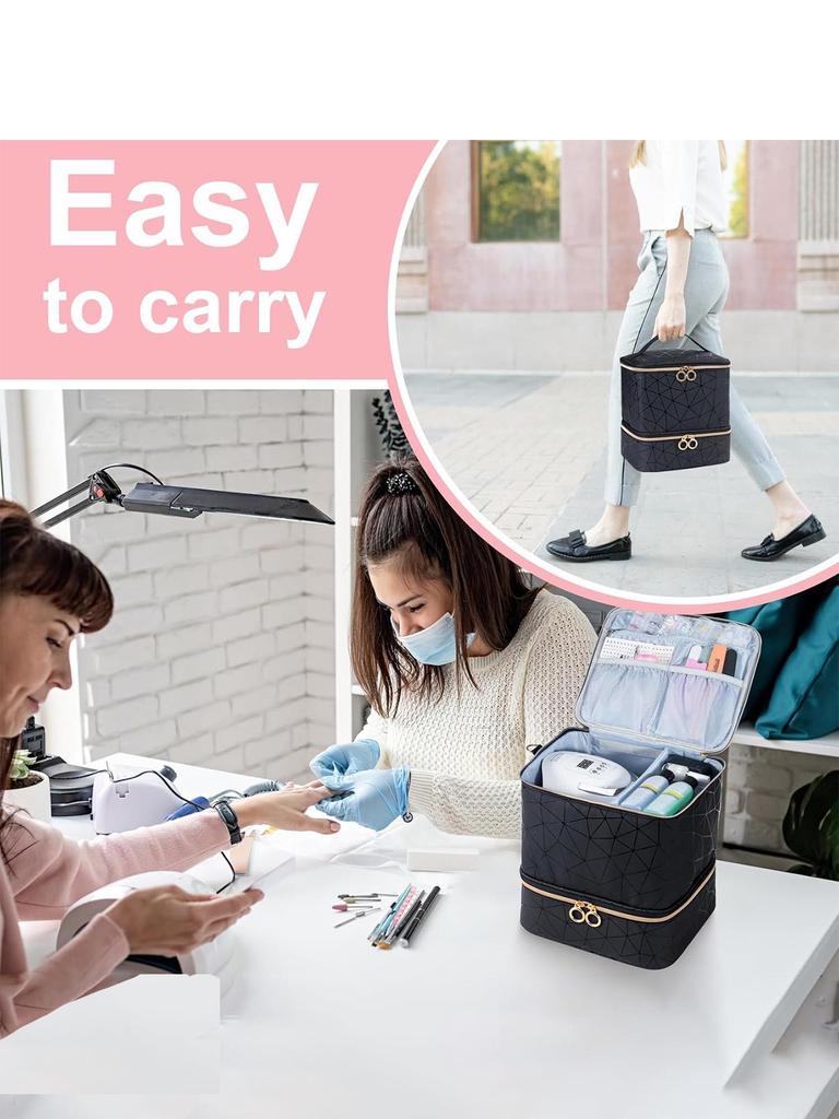 Double-Layer Makeup and Nail Polish Storage Bag - Holds 30 Bottles, Fashionable Large Capacity Handbag for Manicure Tools.