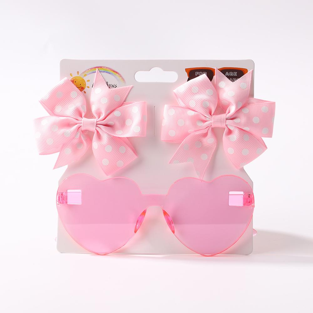 3Pcs/set Kids Cute Solid Dot Hairpin Colorful Heart Sun Glasses Set Girls Boutique Bowknot Hair Clips Children Hair Accessories