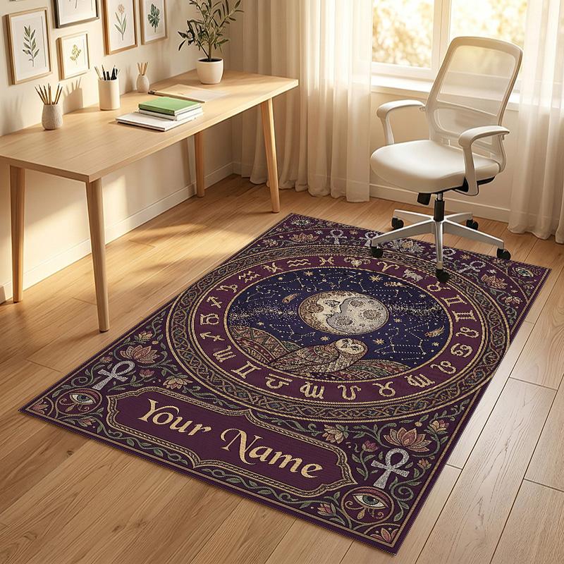 Celestial Moon Theme Soft Crystal Velvet Rug Custom Name & Text Print Non Slip Floor Rug for Bedroom Living Room