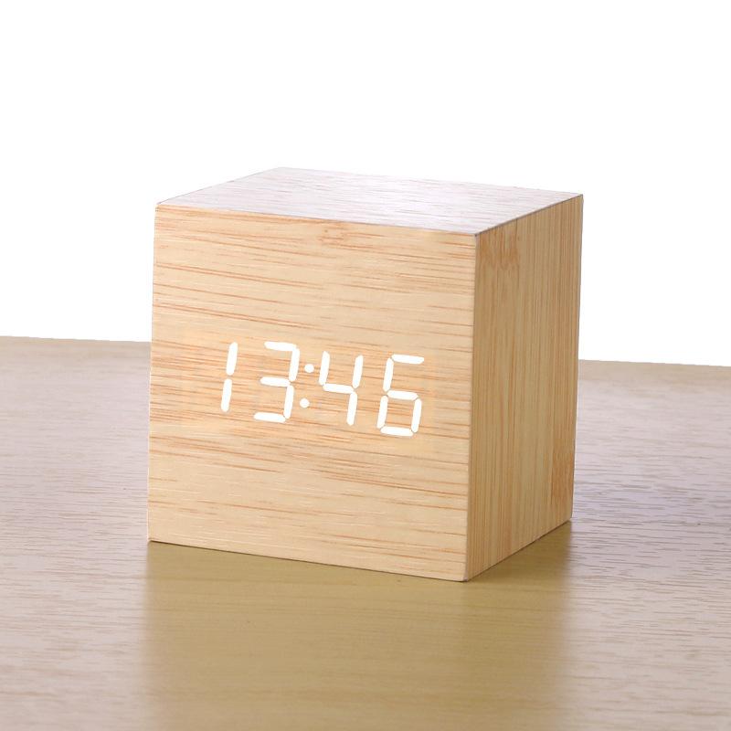 Wooden multi-functional alarm clock creative luminous intelligent led digital display student gift electronic clock silent