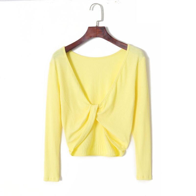 

Women s Thin Long Sleeve All-Matching Slim Fit Knitted Pullover Yellow XS