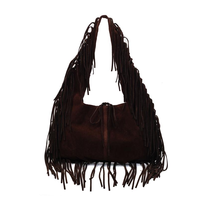 

Sense of Luxury High Quality Designer Style Faux Suede Square Shoulder Bags Solid Retro Tassel Women s Handbags 2025 Winter New кавовий