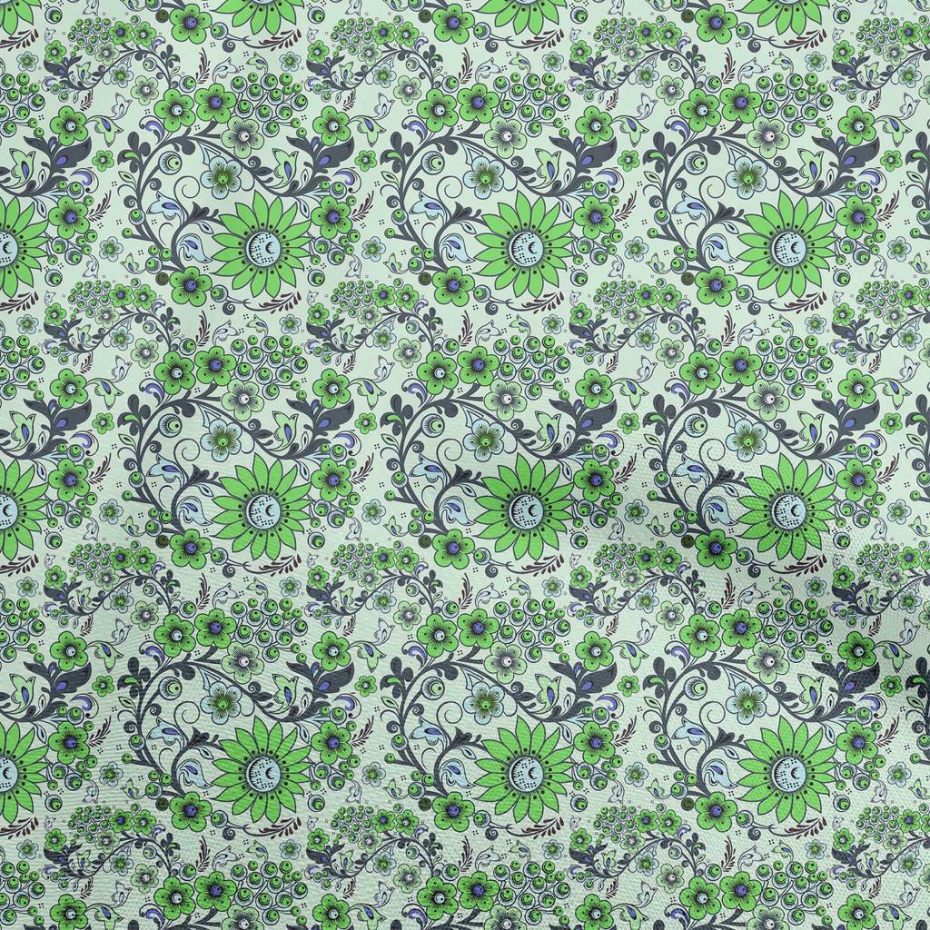 oneOone Cotton Flex Light Gray Fabric Asian Suzani  Dress Material Fabric Print Fabric By The Yard 40 Inch