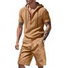 Men's Casual Linen Breathable Hooded Henley Shirt and Shorts Set