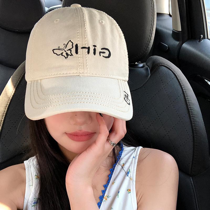 Embroidery Baseball Cap Women Washed Cotton Hat Kpop Casual Black