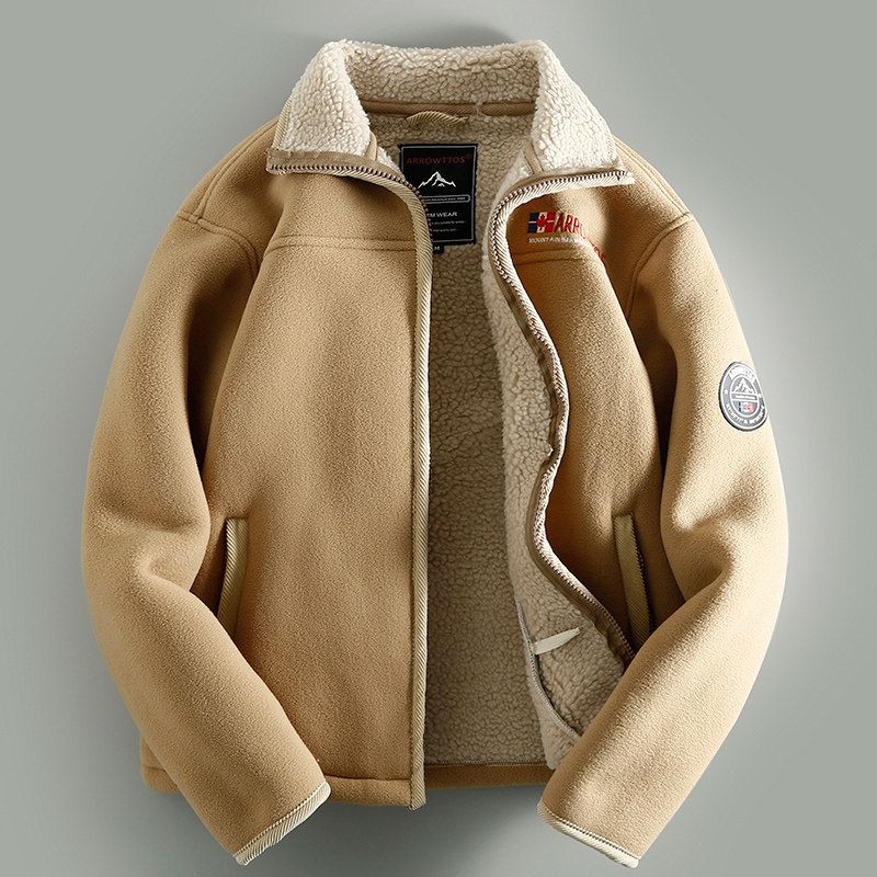 Accessible Luxury Cattle Goods! Factory Direct Sales Thickened Heattech Men Berber Fleece Coat Loose Plus Size Velvet Stand Collar Jacket