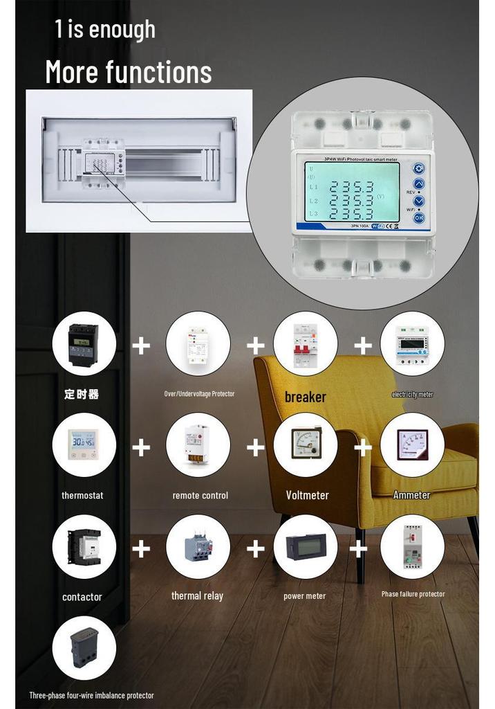 Graffiti Smart WiFi Remote Three-Phase 380V Electricity Meter with Over/Under Voltage & Phase Loss Protection